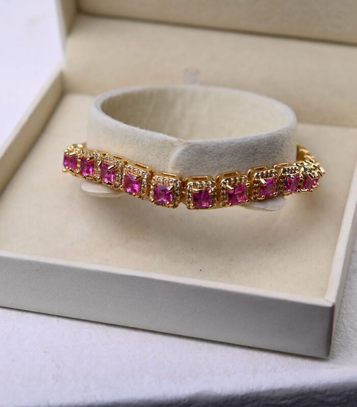 Pulseira Zircônia Quadrada Rosa/Cristal