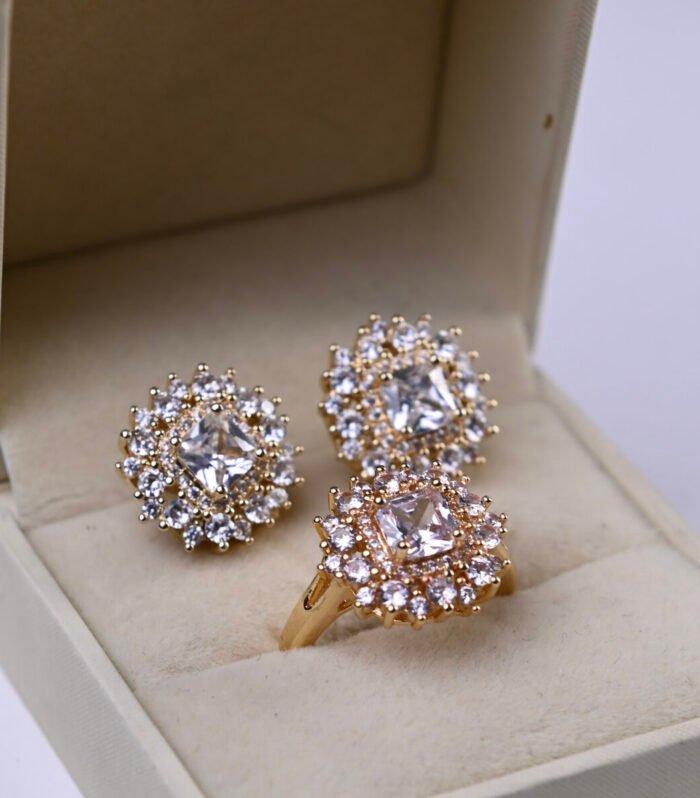 Conj Brinco & Anel Cravação Princesa no Banho 18k