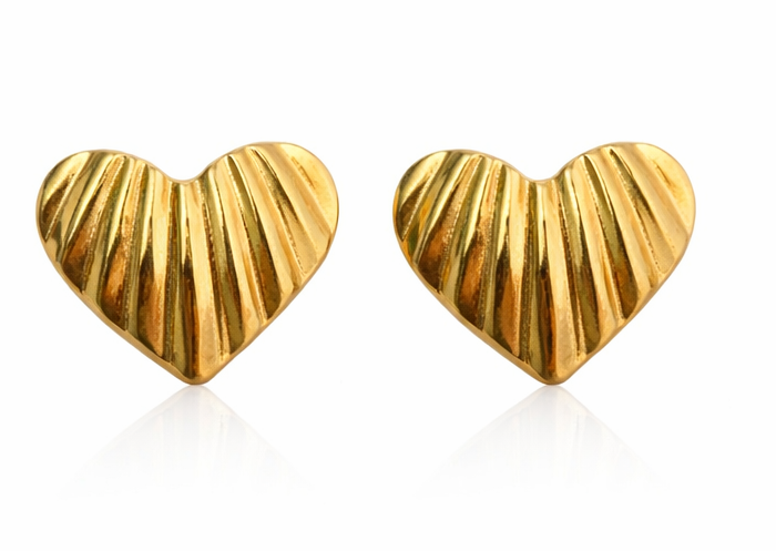 Brinco Coração Dourado Plissê