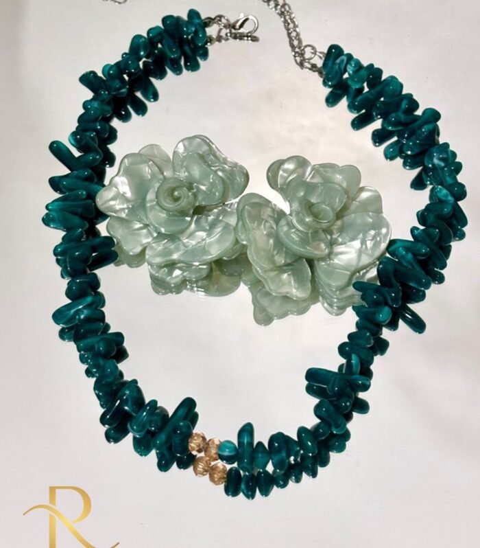 Colar Esmeralda + Brinco de Flor